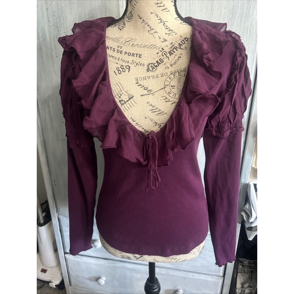 Anthropologie ruffled puff sleeve top whimsy Goth fairy grunge Y2K Md